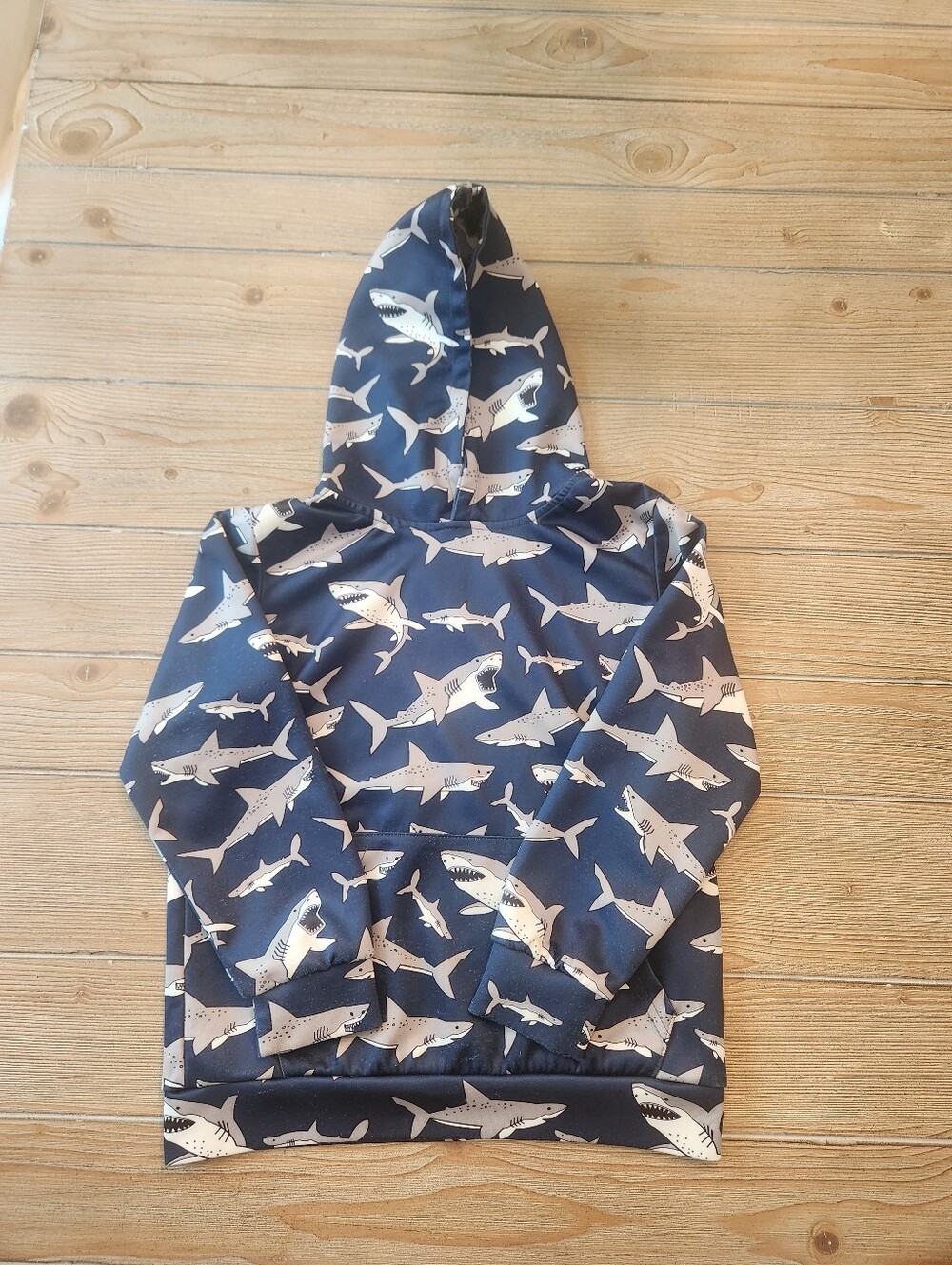 Kids Shark Print Hoodie - Navy